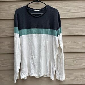 Marine Layer Jacob Long T-Shirt Mens Large Blue Cream Long Sleeve (A48)